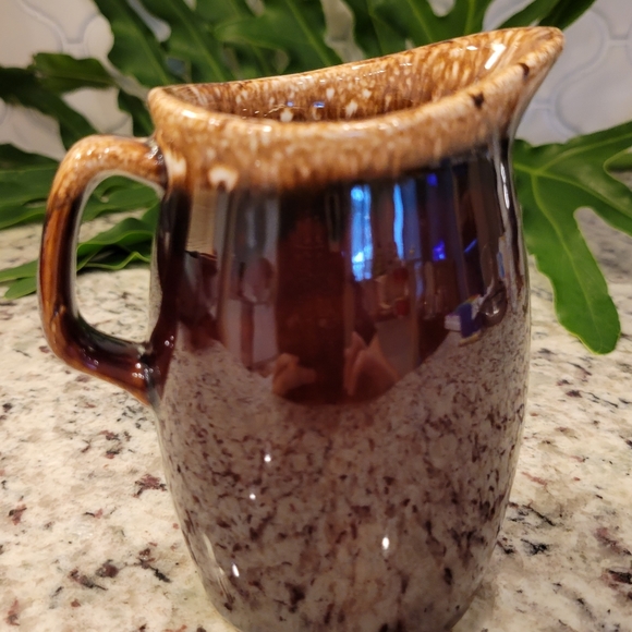 Vintage Brown Drip Glaze Oven Proof USA Pottery Small Pitcher Chip on Handle - Picture 3 of 8